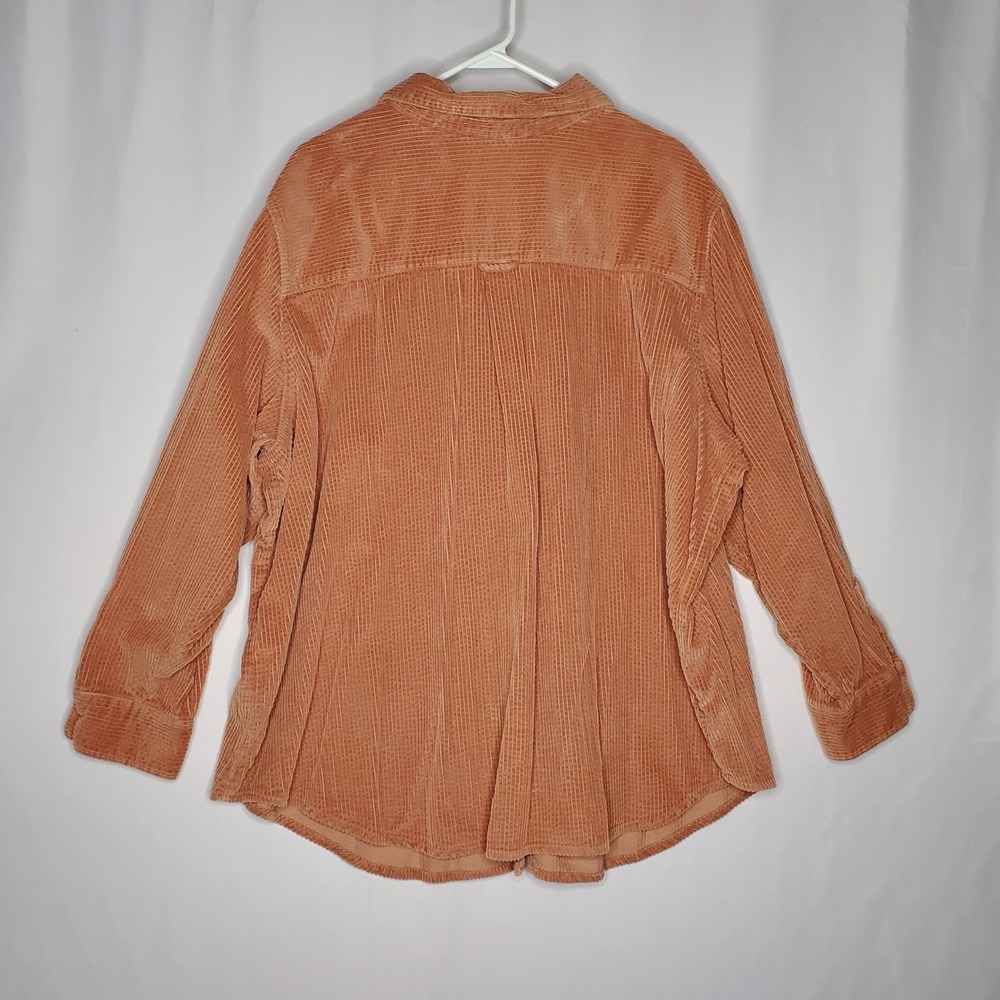 Mainstreet Blues Corduroy Button Shirt Womens 3X Orange Long Sleeve Shacket - Picture 2 of 8
